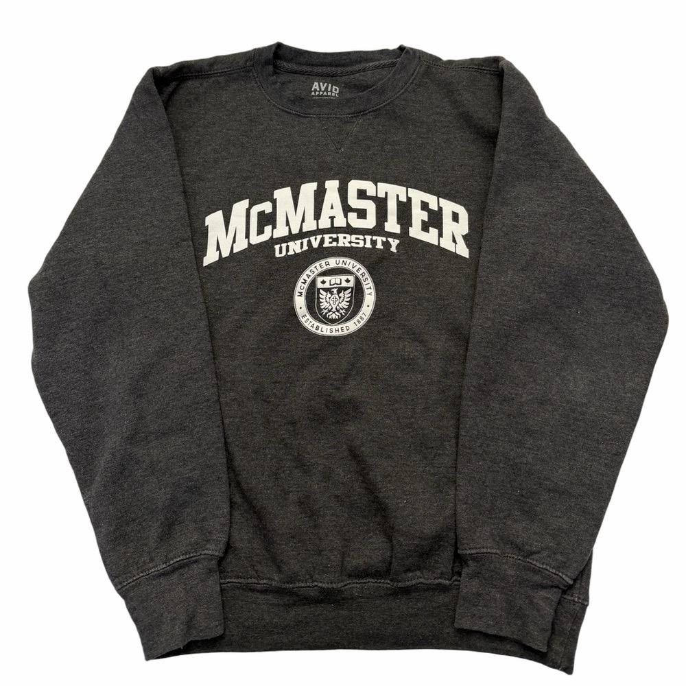 McMaster University Avid Apparel Men Small Varsity Crewneck Gray Cozy Shirt Top
